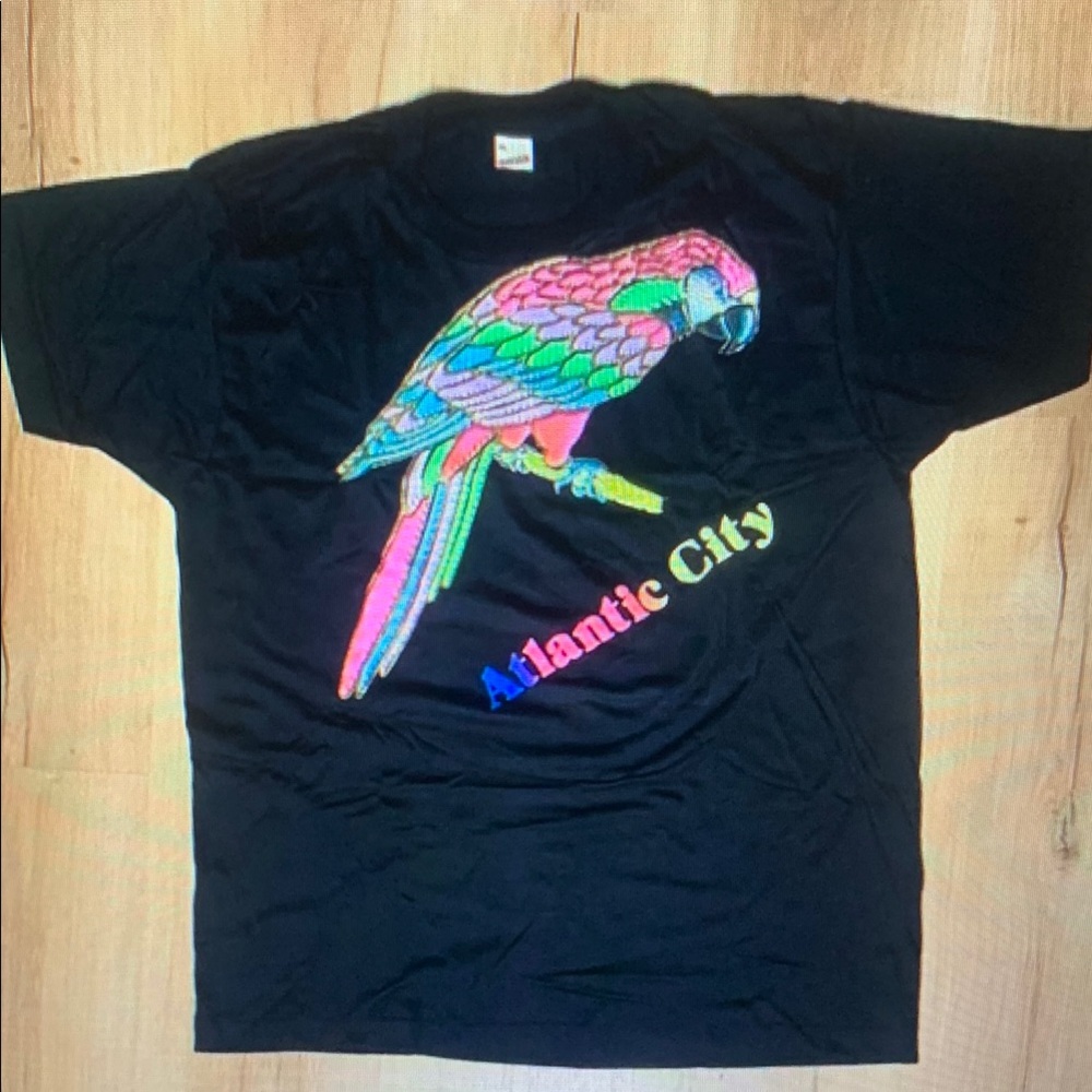 Vintage Black and Pink Tee with Parrot Graphic